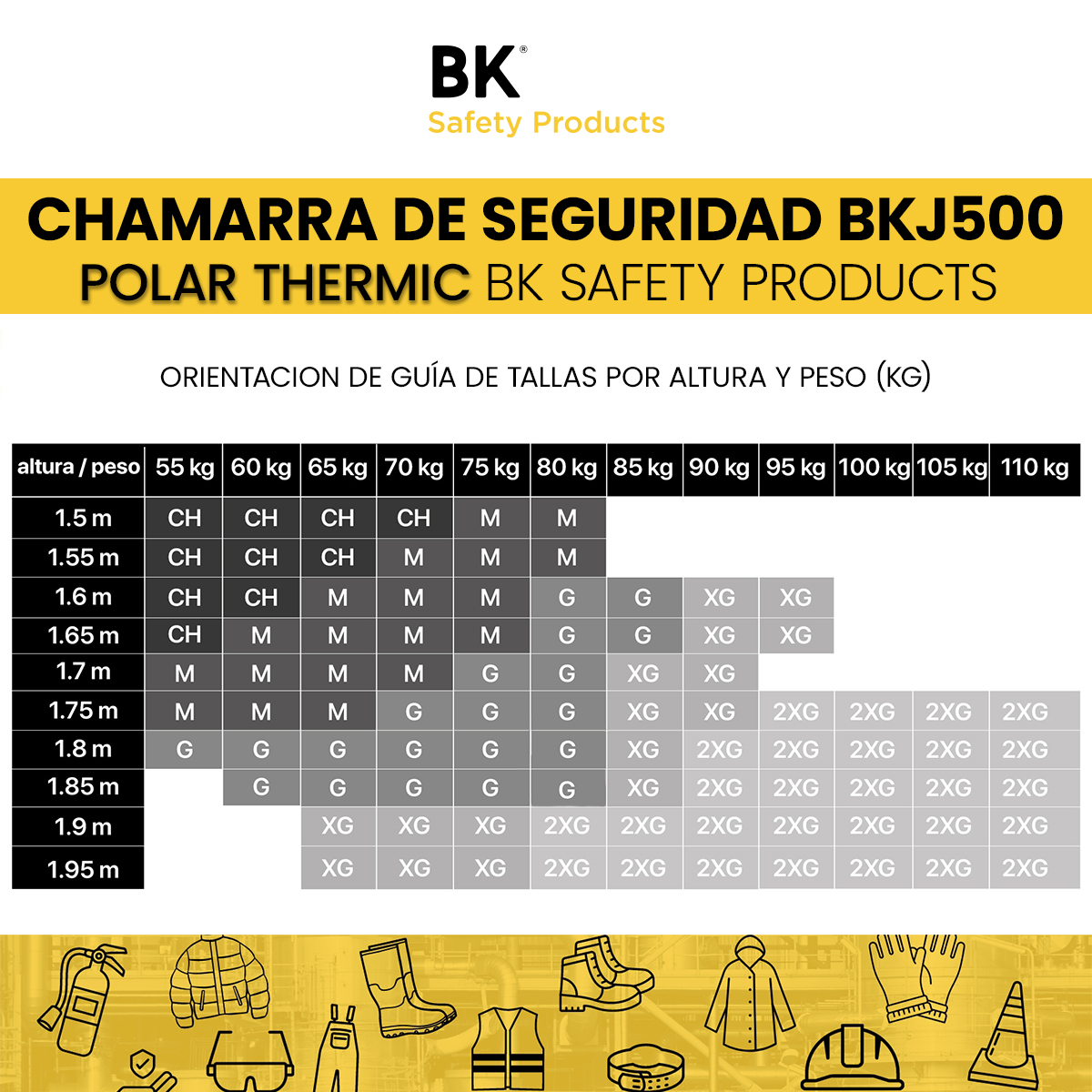 Chamarra Polar thermic de trabajo impermeable con reflejante alta visibilidad Bk safety products 5 tallas disponibles.