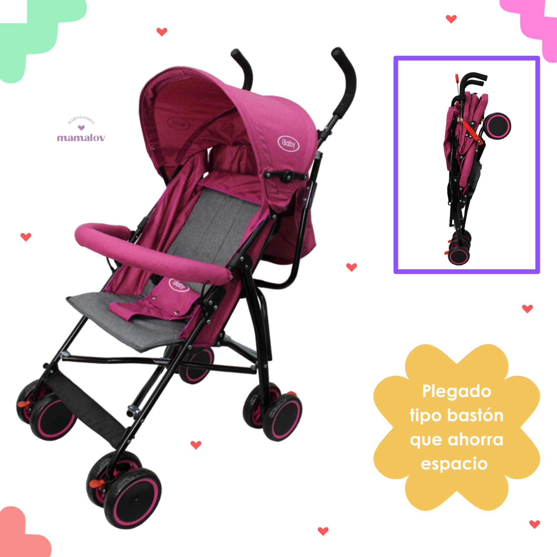 Carriola De Bastón Plegable Para Bebé Lucé Ibaby - Rosa