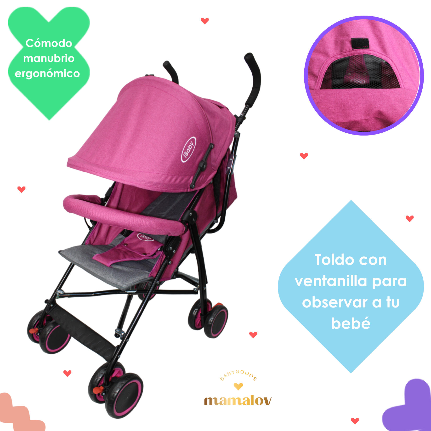 Carriola De Bastón Plegable Para Bebé Lucé Ibaby - Rosa