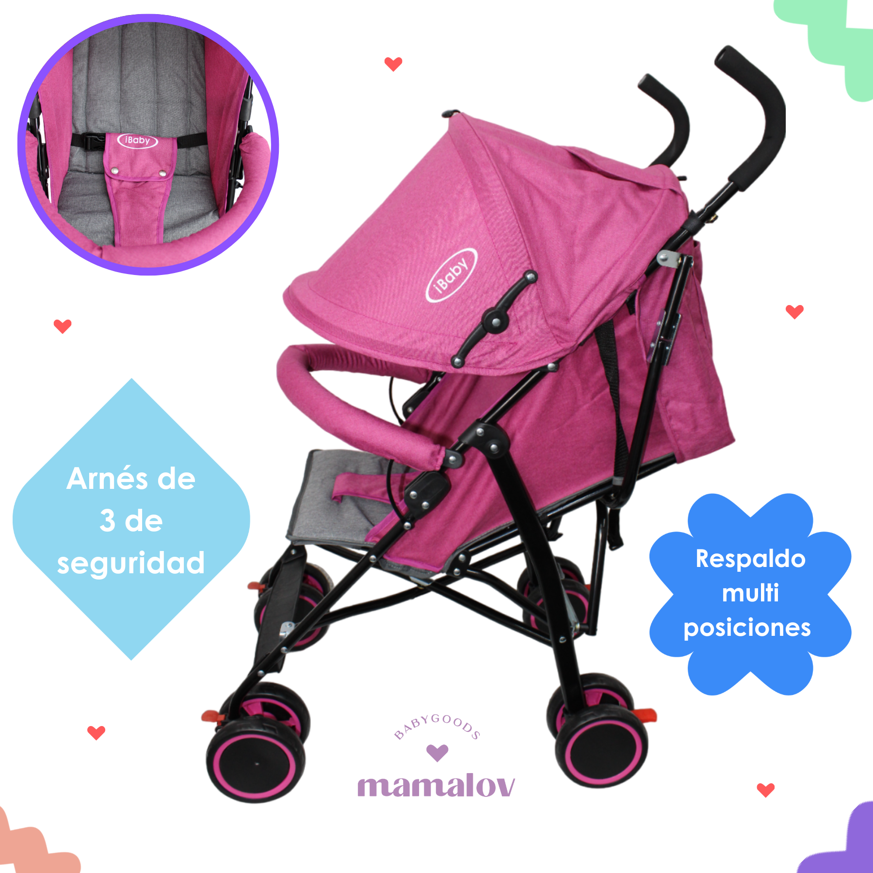 Carriola De Bastón Plegable Para Bebé Lucé Ibaby - Rosa