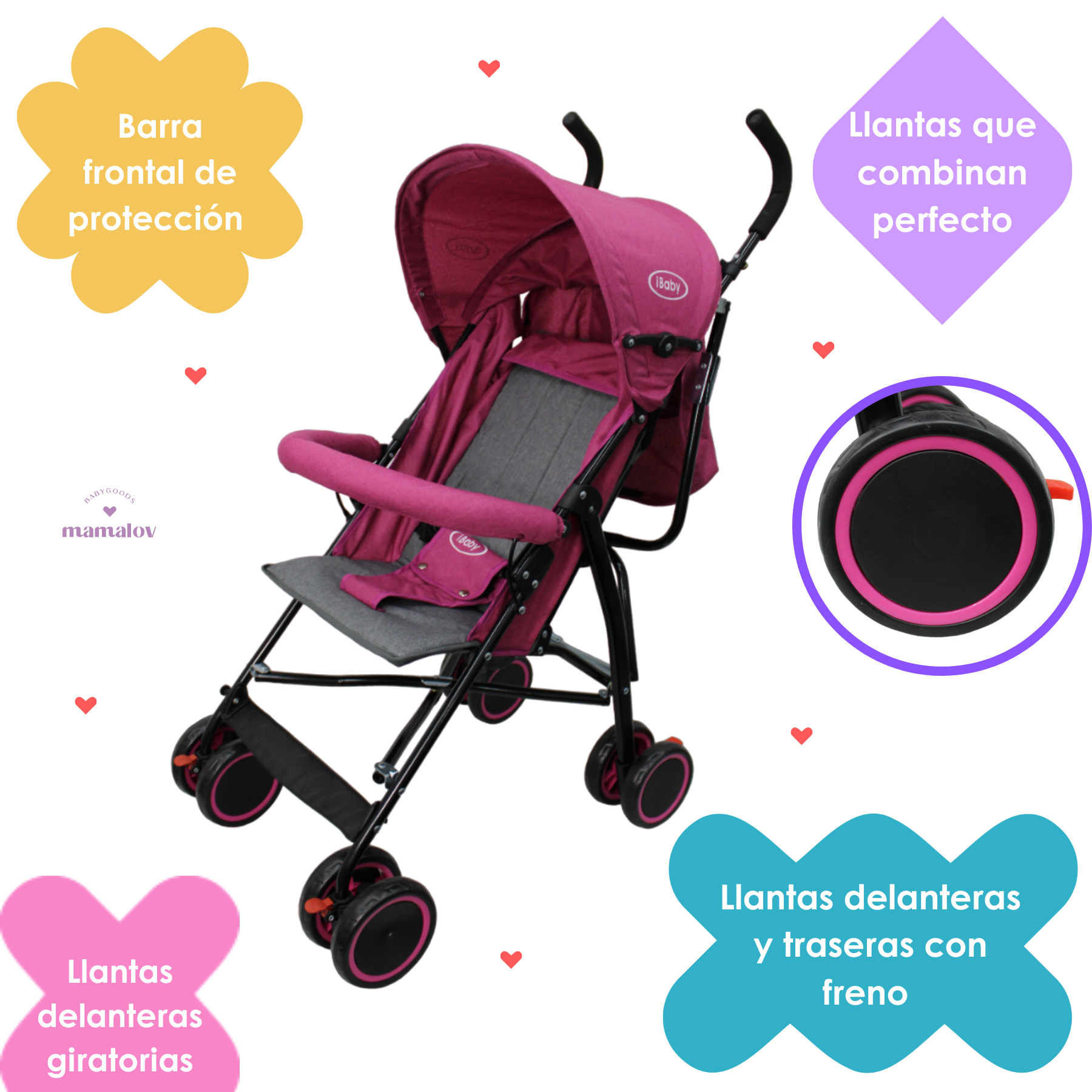Carriola De Bastón Plegable Para Bebé Lucé Ibaby - Rosa