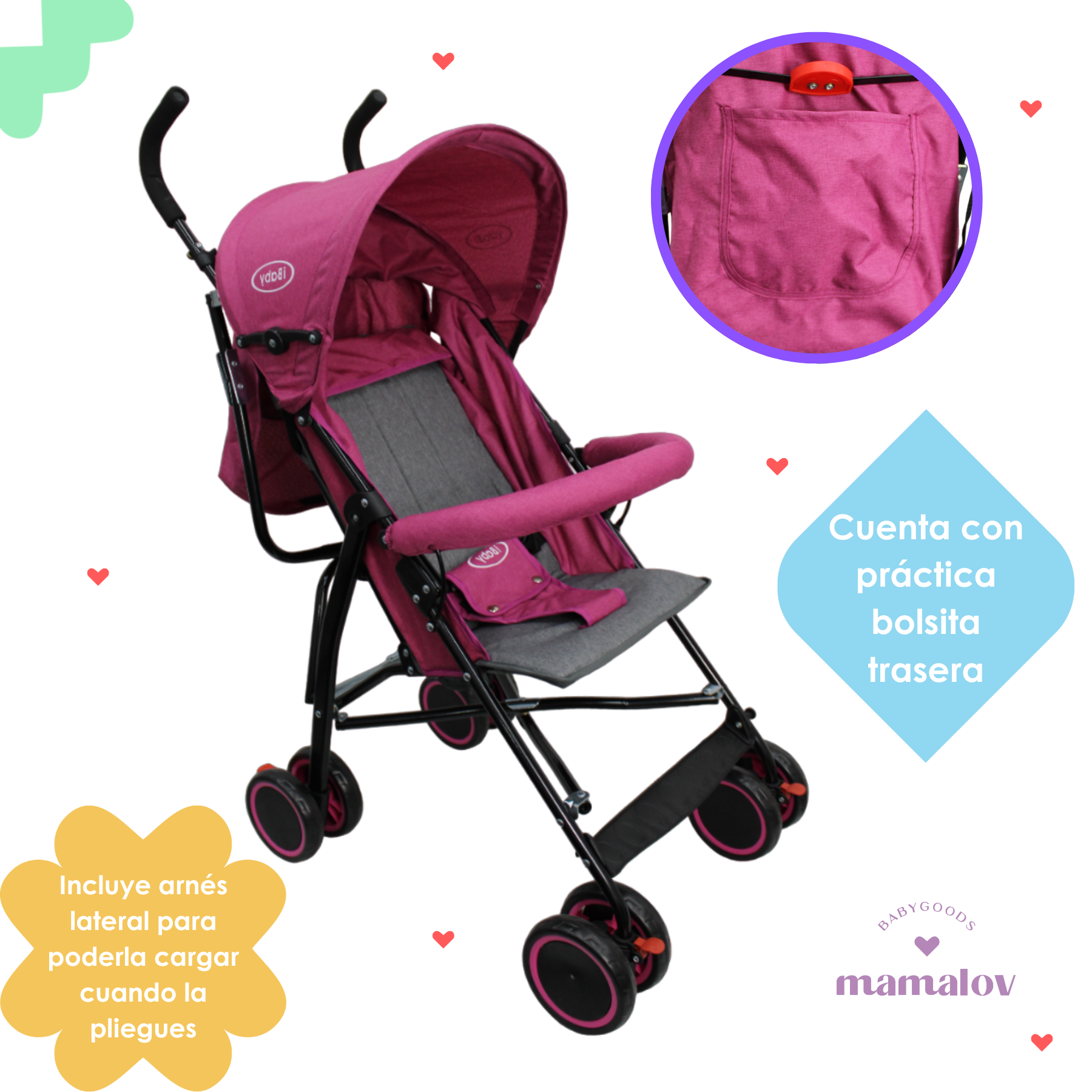Carriola De Bastón Plegable Para Bebé Lucé Ibaby - Rosa