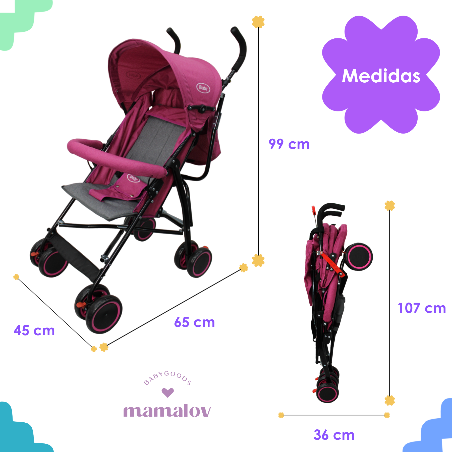 Carriola De Bastón Plegable Para Bebé Lucé Ibaby - Rosa
