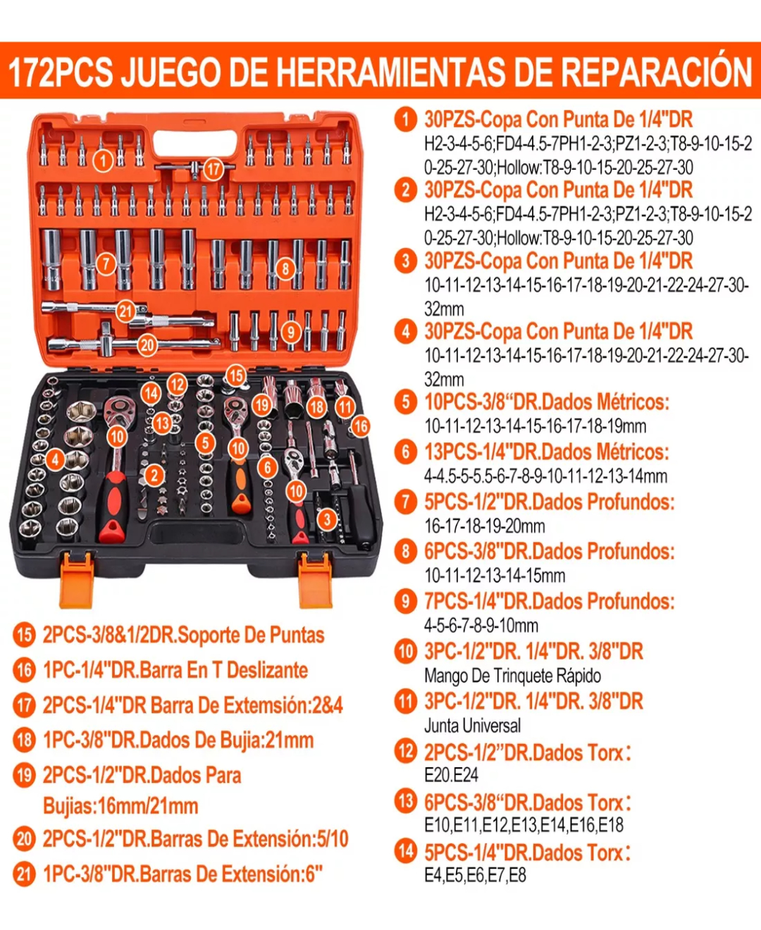 Juego De Herramientas Mecánicas Automóvile Con Matraca 172pz