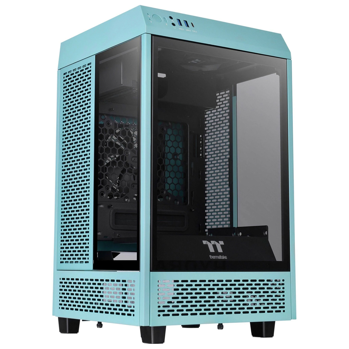 Gabinete Gamer THERMALTAKE The Tower 100 Mini ITX Mini Torre 2 Fan Cristal Templado USB-C Turquesa 