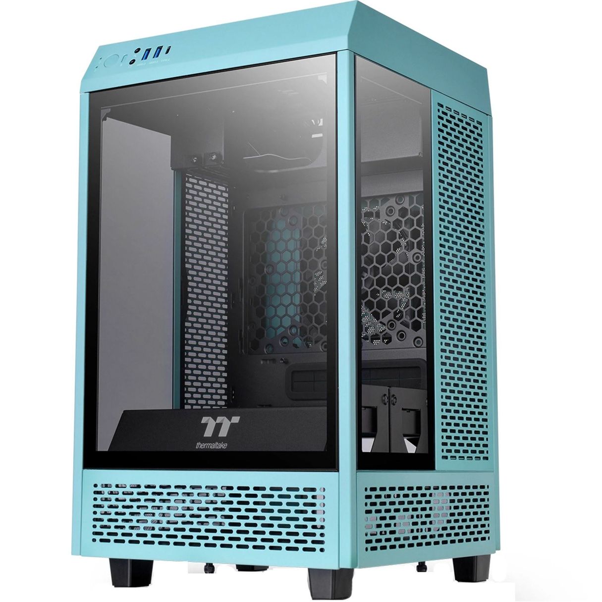 Gabinete Gamer THERMALTAKE The Tower 100 Mini ITX Mini Torre 2 Fan Cristal Templado USB-C Turquesa 