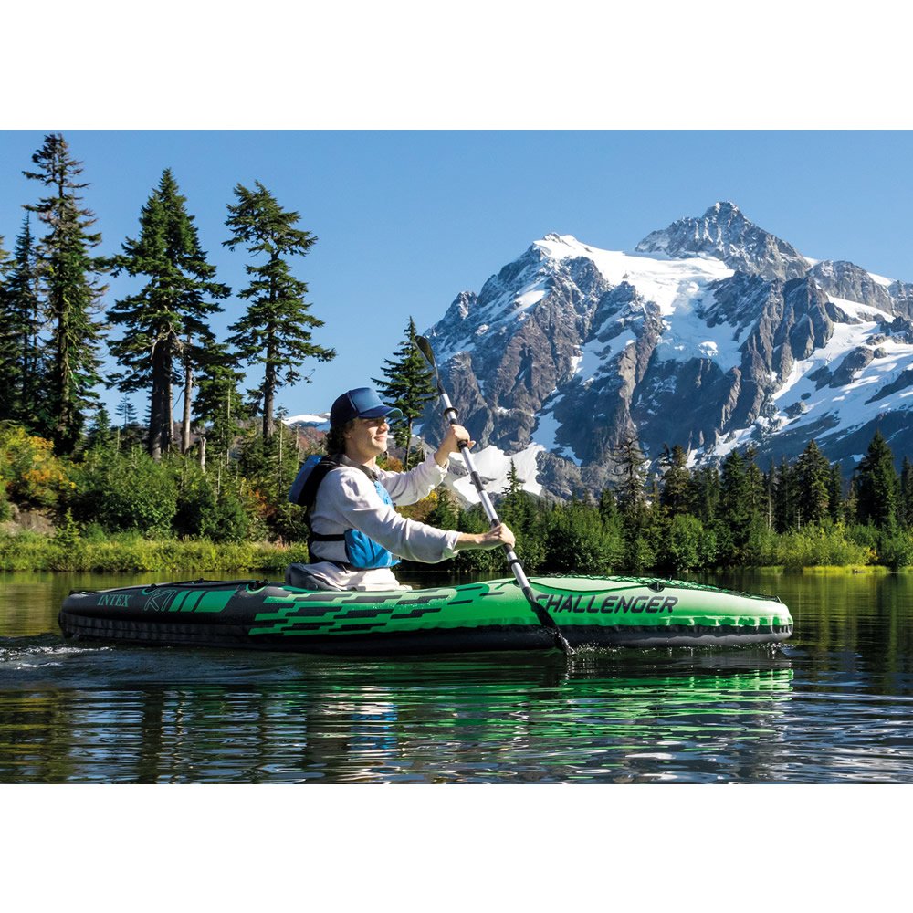 Kayak Inflable Challenger 1 Persona + Remo + Inflador Intex Color Verde