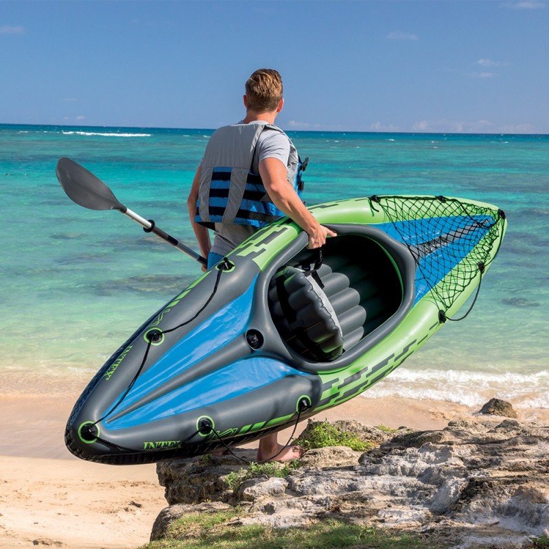 Kayak Inflable Challenger 1 Persona + Remo + Inflador Intex Color Verde