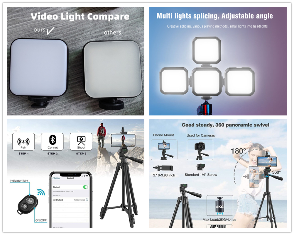 51 Inch / 130cm TriPod Vlogging Kit, Lampara Led, Micrófono, Soporte para Teléfono, Control Remoto Bluetooth