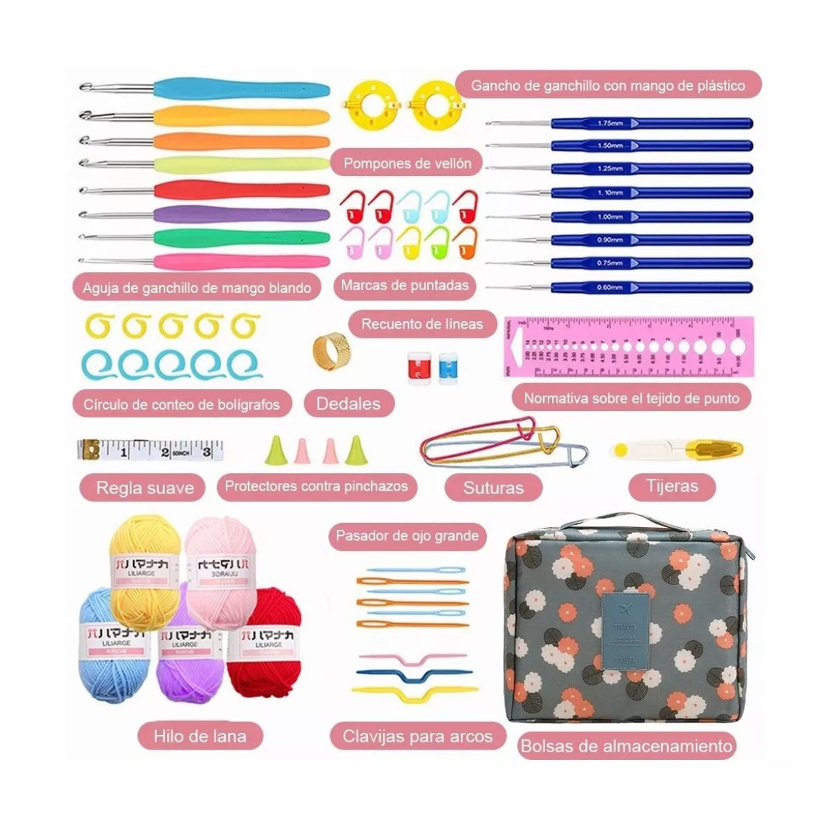 Kit De Ganchos Y Accesorios Tejer Al Crochet ,con Estambres