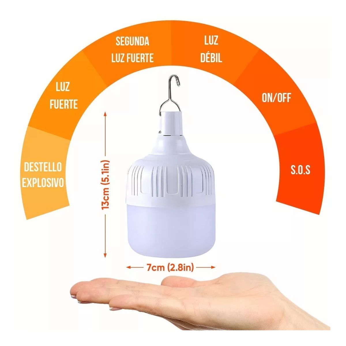 Lámpara Foco Led Portatil Recargable Emergencia Usb Blanco