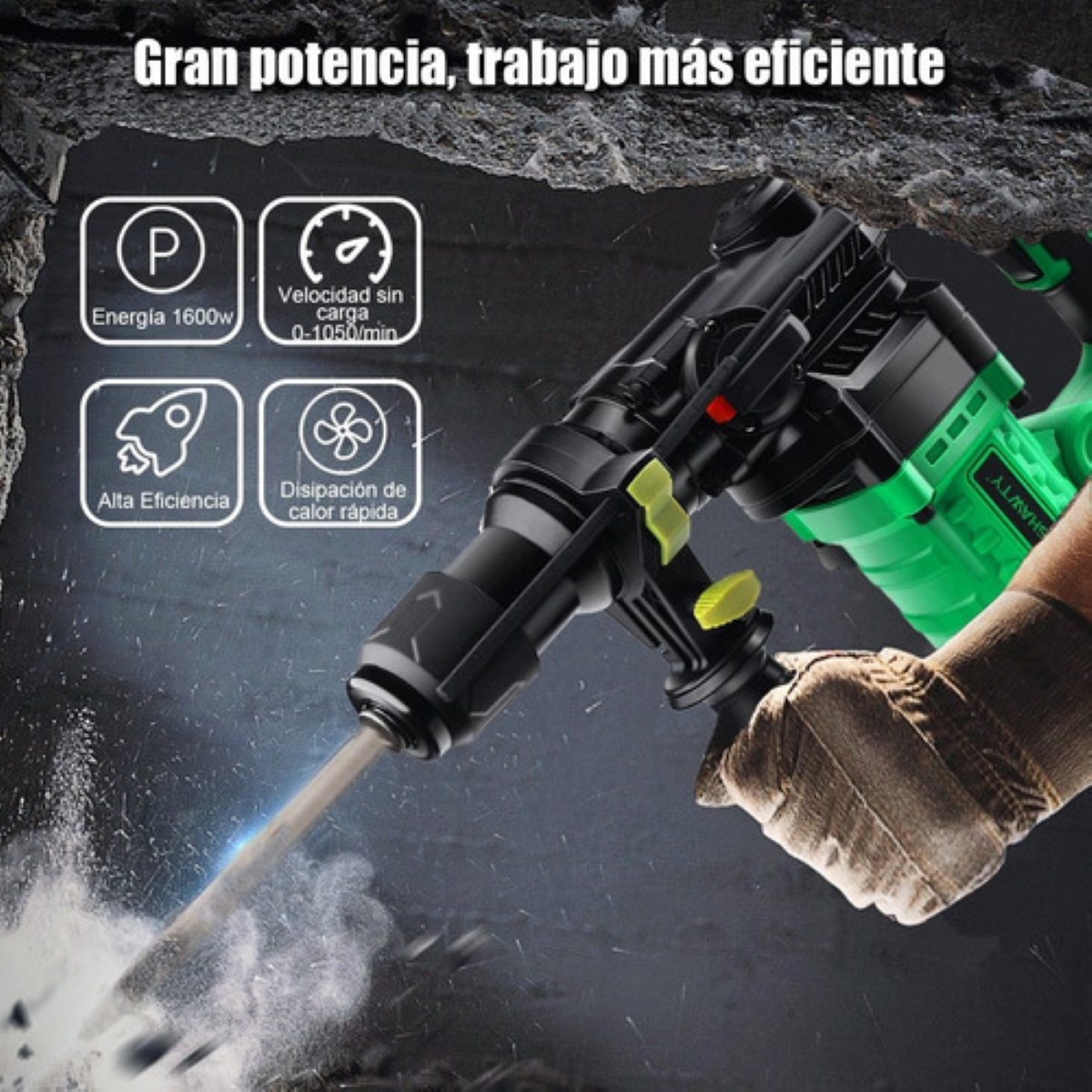 Rotomartillo Cincelador Martillo Demoledor 1600w Verde/NEGRO