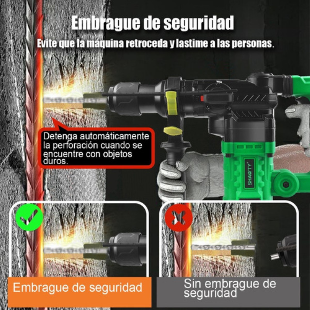Rotomartillo Cincelador Martillo Demoledor 1600w Verde/NEGRO