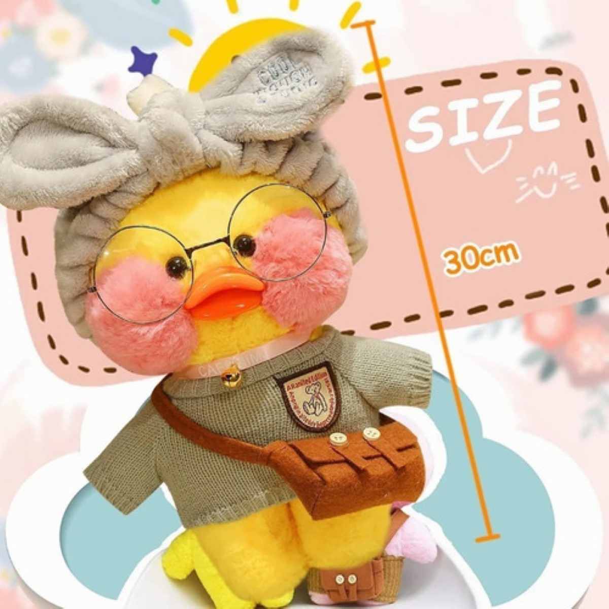 Patito De Peluche Lalafanfan Con Complementos De Vestir Gris