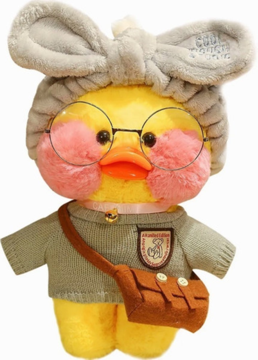 Patito De Peluche Lalafanfan Con Complementos De Vestir Gris