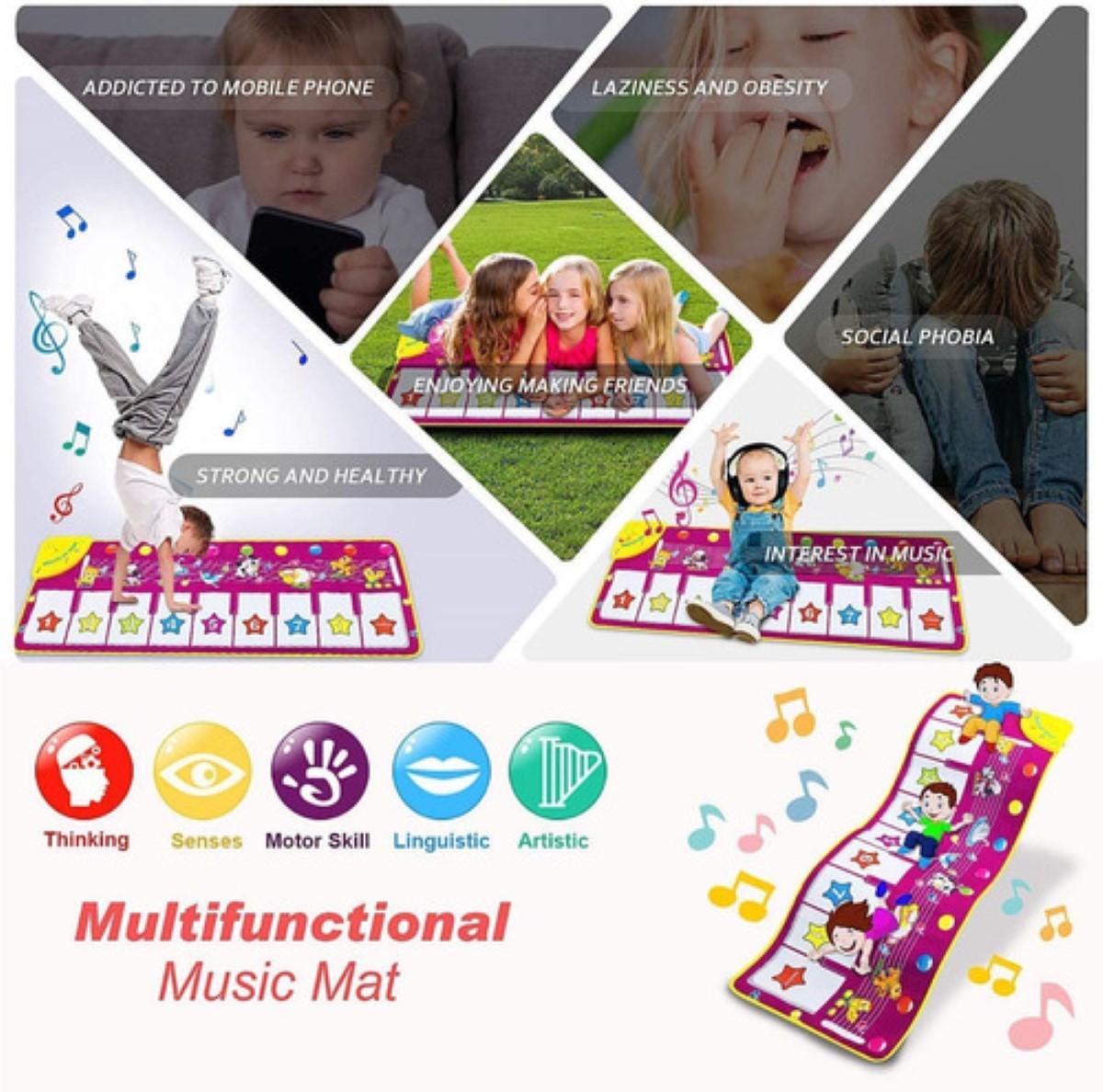 Tapete Musical Piano Alfombra Infantil Juguetes Educativos morado