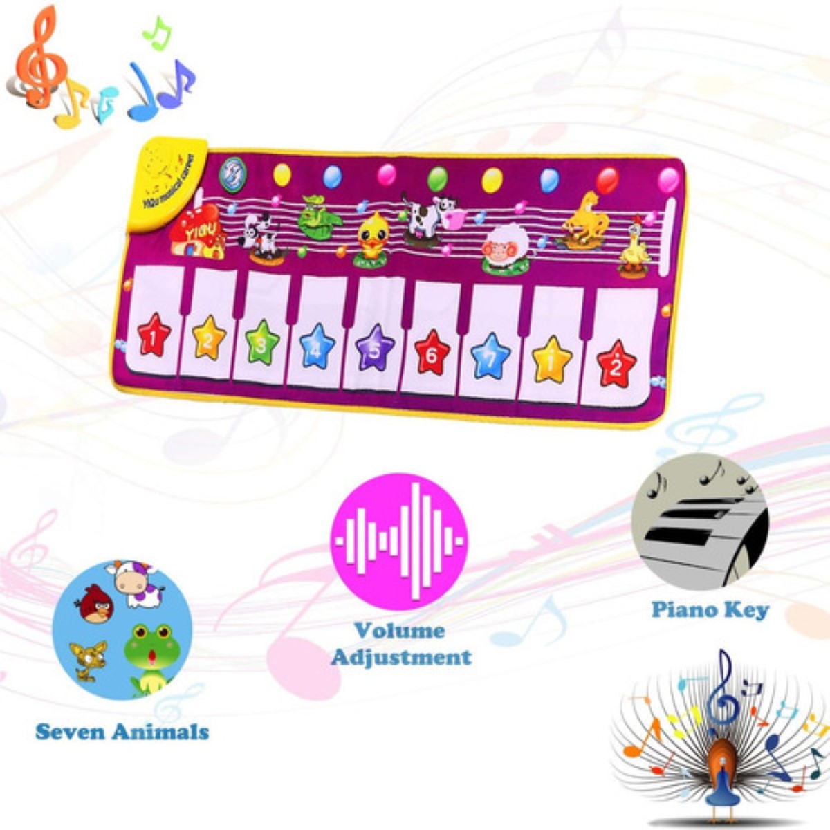 Tapete Musical Piano Alfombra Infantil Juguetes Educativos morado
