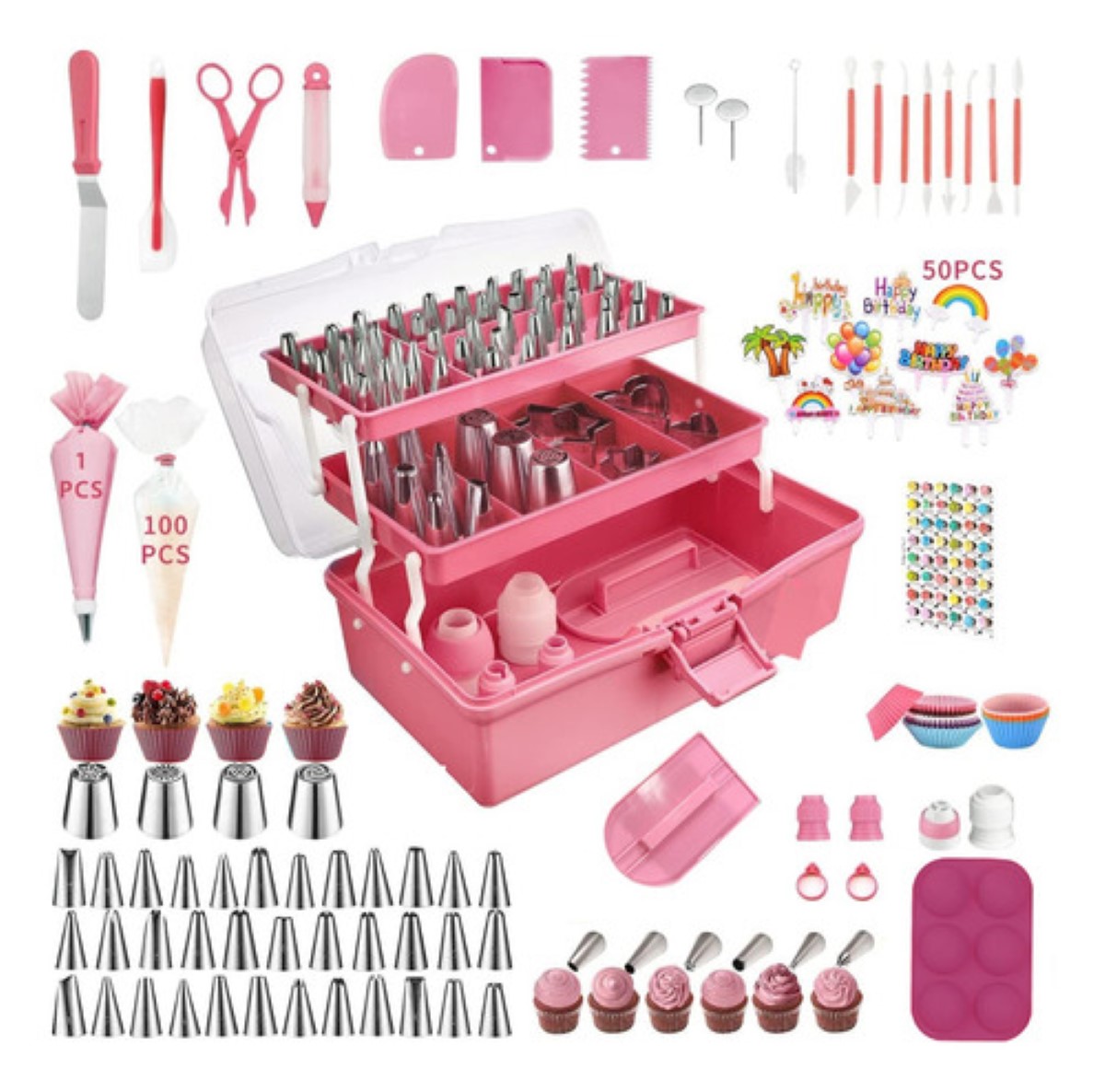 Kit De Decoración Pasteles 337pcs Accesorios Para Reposteria Rosa