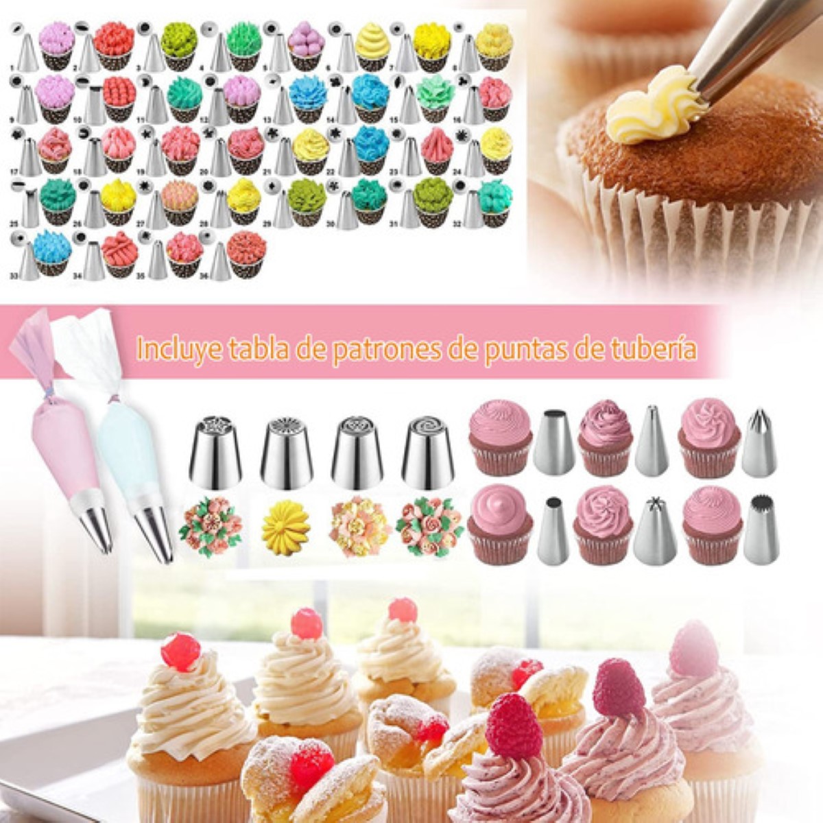 Kit De Decoración Pasteles 337pcs Accesorios Para Reposteria Rosa