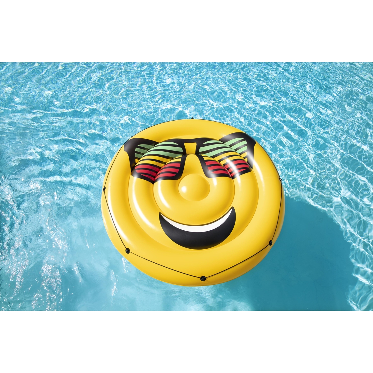 Cama inflable circular 1.88 metros figura emoji sonriente amarilla adulto caja (1)
