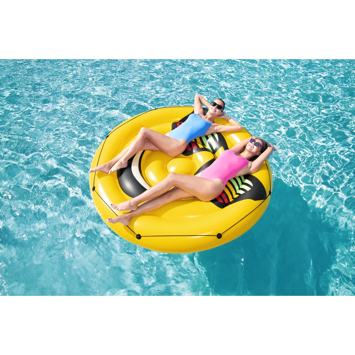 Cama inflable circular 1.88 metros figura emoji sonriente amarilla adulto caja (1)