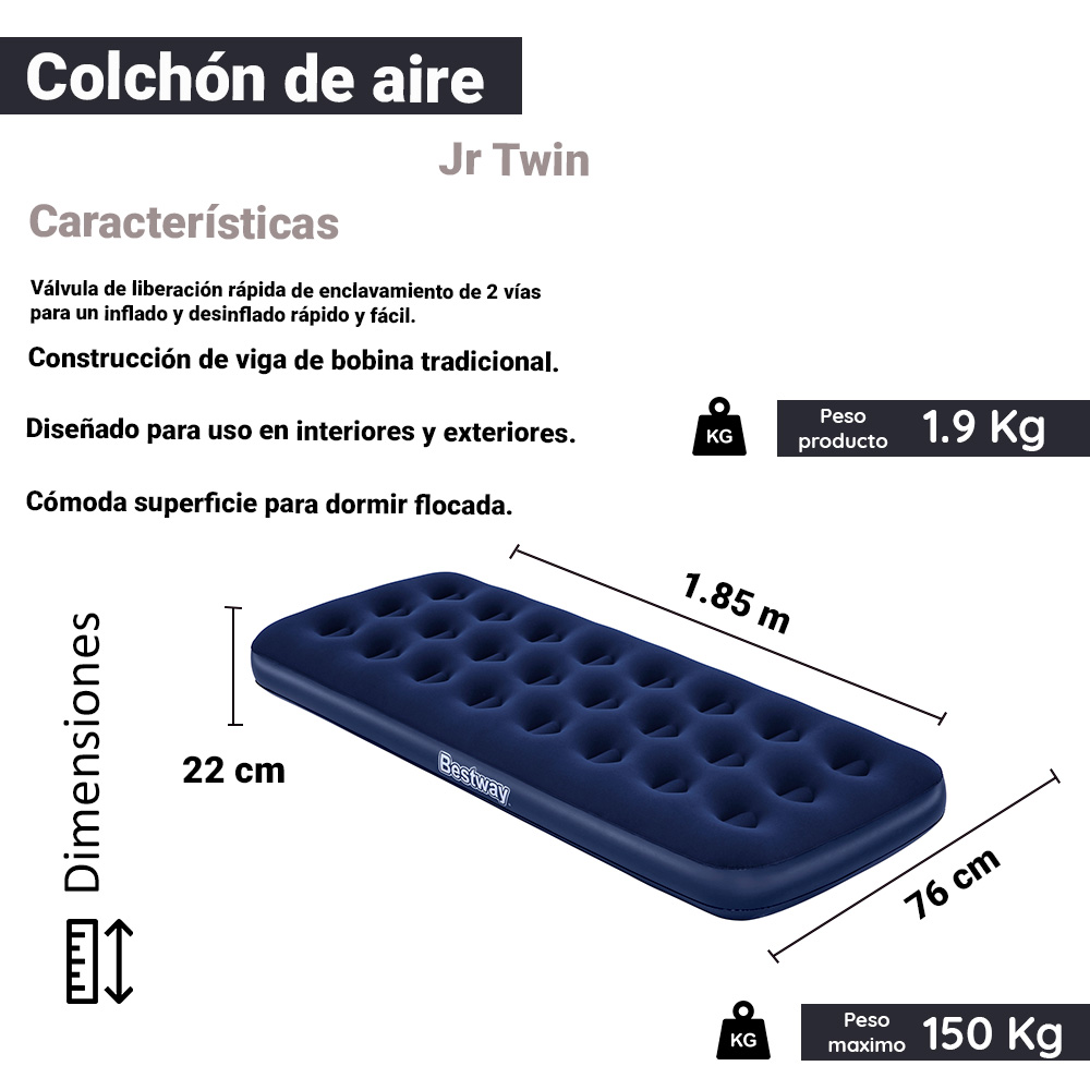 Colchón Individual Inflable Cama De Aire Para Camping Bestway Colchon  individual inflable.