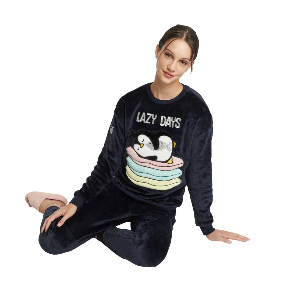 Pijama de 2 piezas color azul marino para mujer, marca Love to Lounge, mod. 1091531