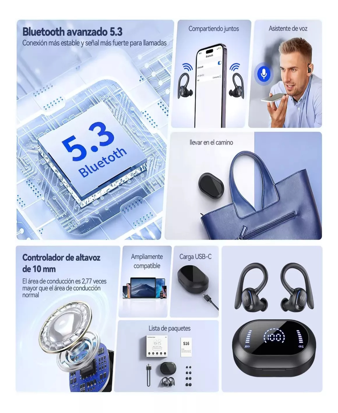 Auriculares Deportivos Bluetooth Impermeables Con Gancho