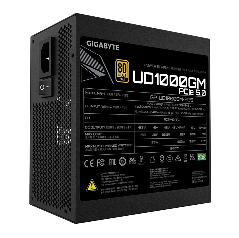 Fuente de Poder Gigabyte 1000W UD1000GM PG5 80 PLUS Gold 20+4 pin ATX 120mm