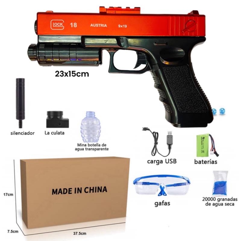 Pistola Lanza Hidrogel Juguete Con Silenciador Bateria Recargable