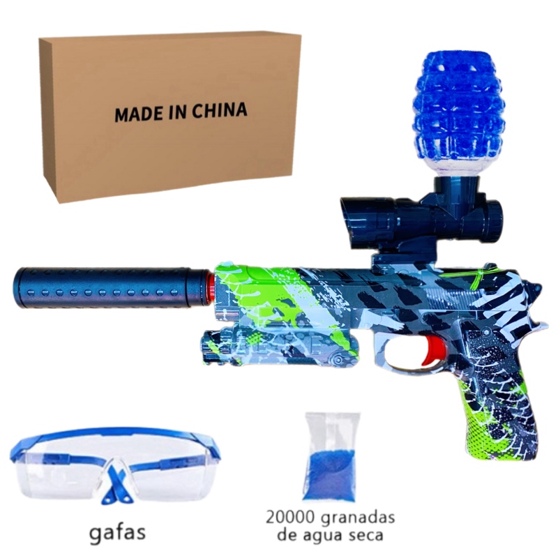 Pistola Lanza Hidrogel de Juguete Con Silenciador Bateria Recargable