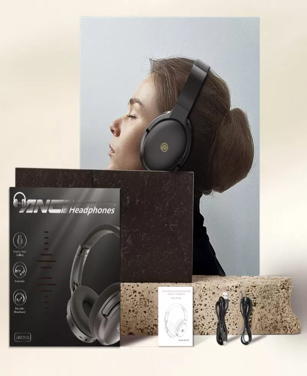 Audifonos Cancelacion Ruido Diadema Inalámbrico Bluetooth Emuael ANC918 ANC negro