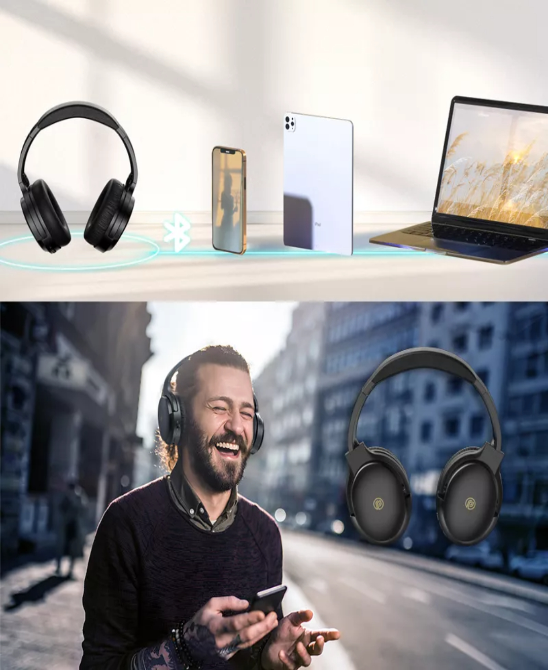 Audifonos Cancelacion Ruido Diadema Inalámbrico Bluetooth Emuael ANC918 ANC negro