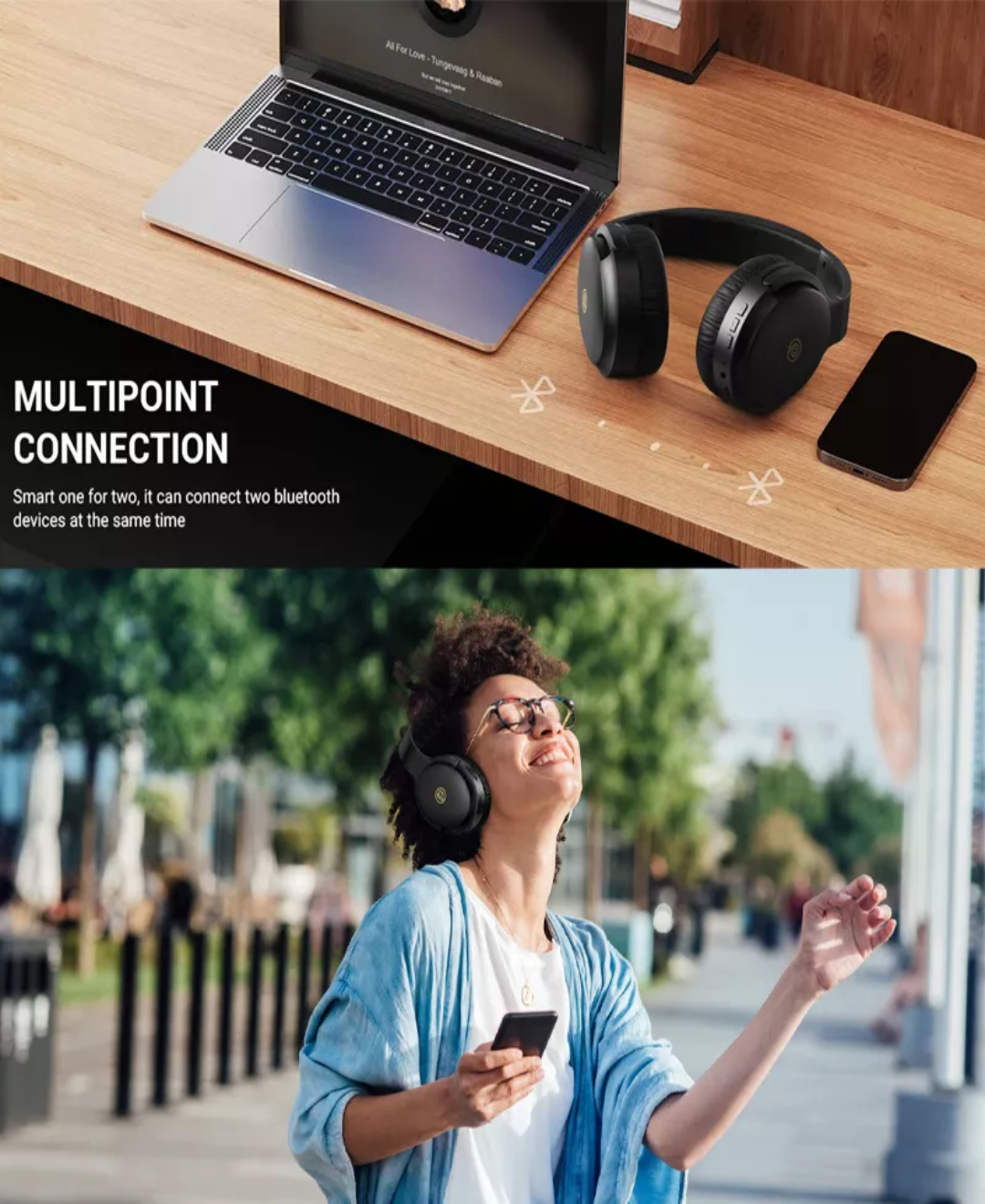 Audifonos Cancelacion Ruido Diadema Inalámbrico Bluetooth Emuael ANC918 ANC negro