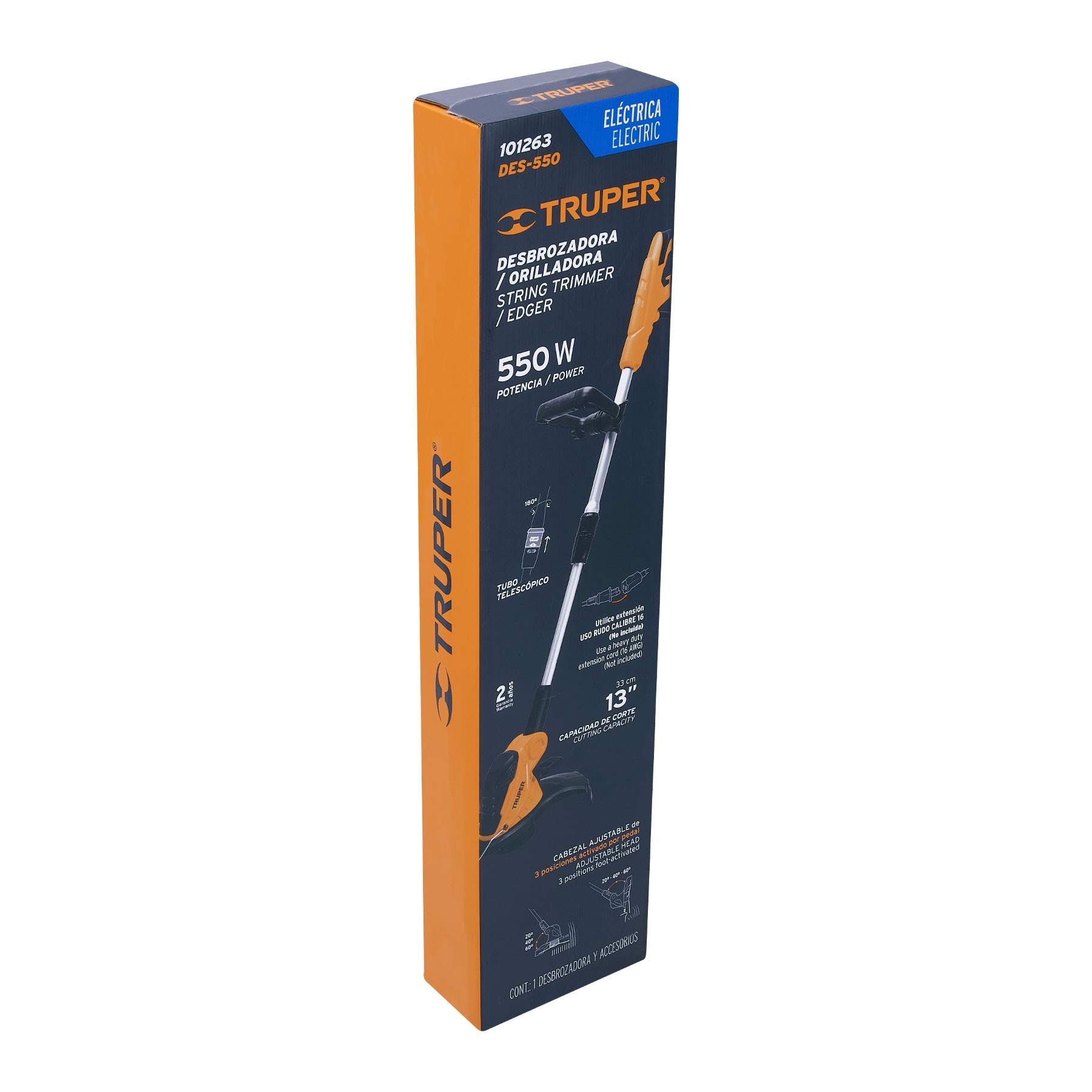 DESBROZADORA ELÉCTRICA 550 W MANGO "D", 13" CORTE, TRUPER 101263