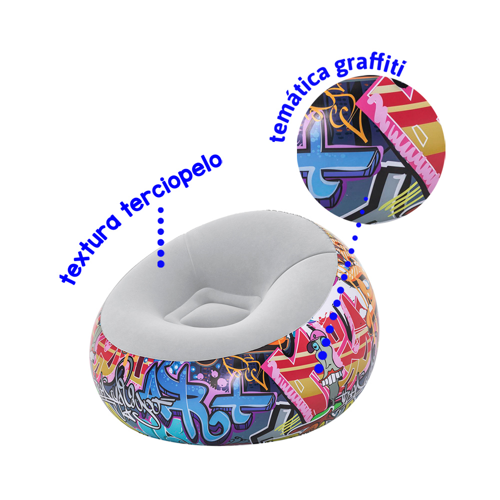 Sillón Inflable Silla Aterciopelada Puff Graffiti + Bomba.