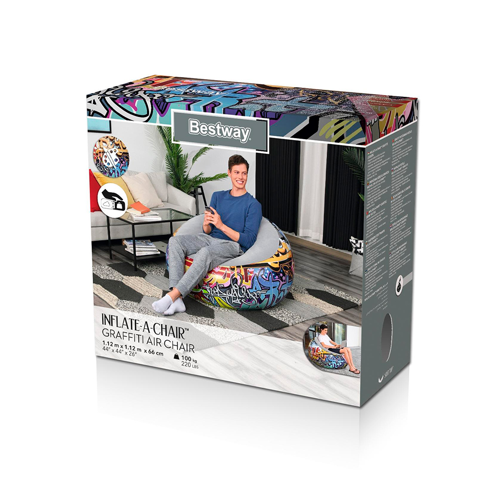 Sillón Inflable Silla Aterciopelada Puff Graffiti + Bomba.