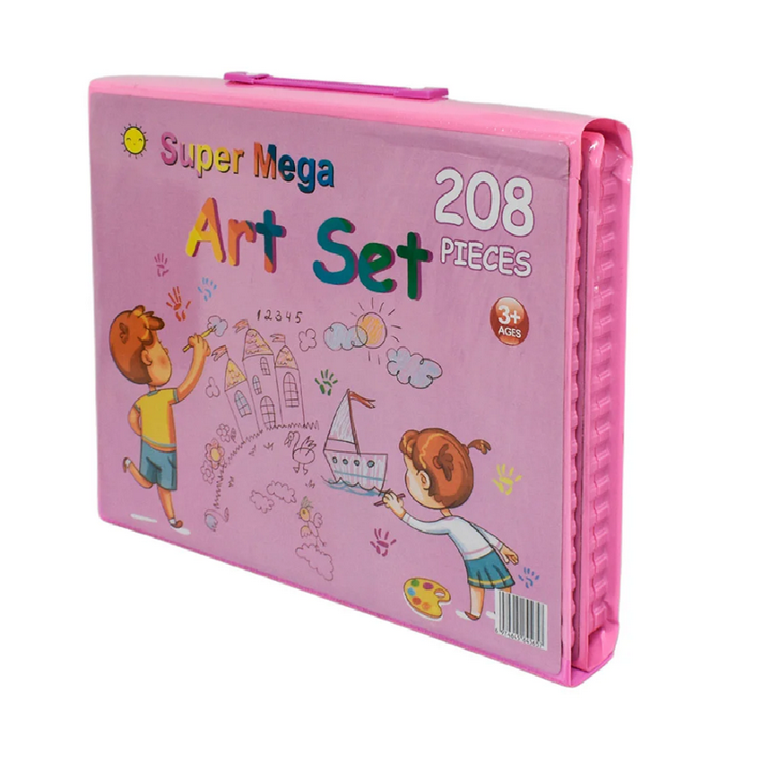 Kit de pintura y dibujo XXL con maletín de transporte rosa - 208 piezas -  Shopmami