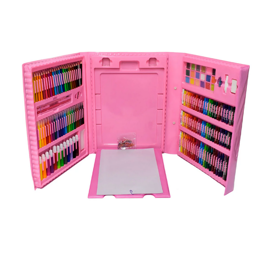 Kit de pintura y dibujo XXL con maletín de transporte rosa - 208