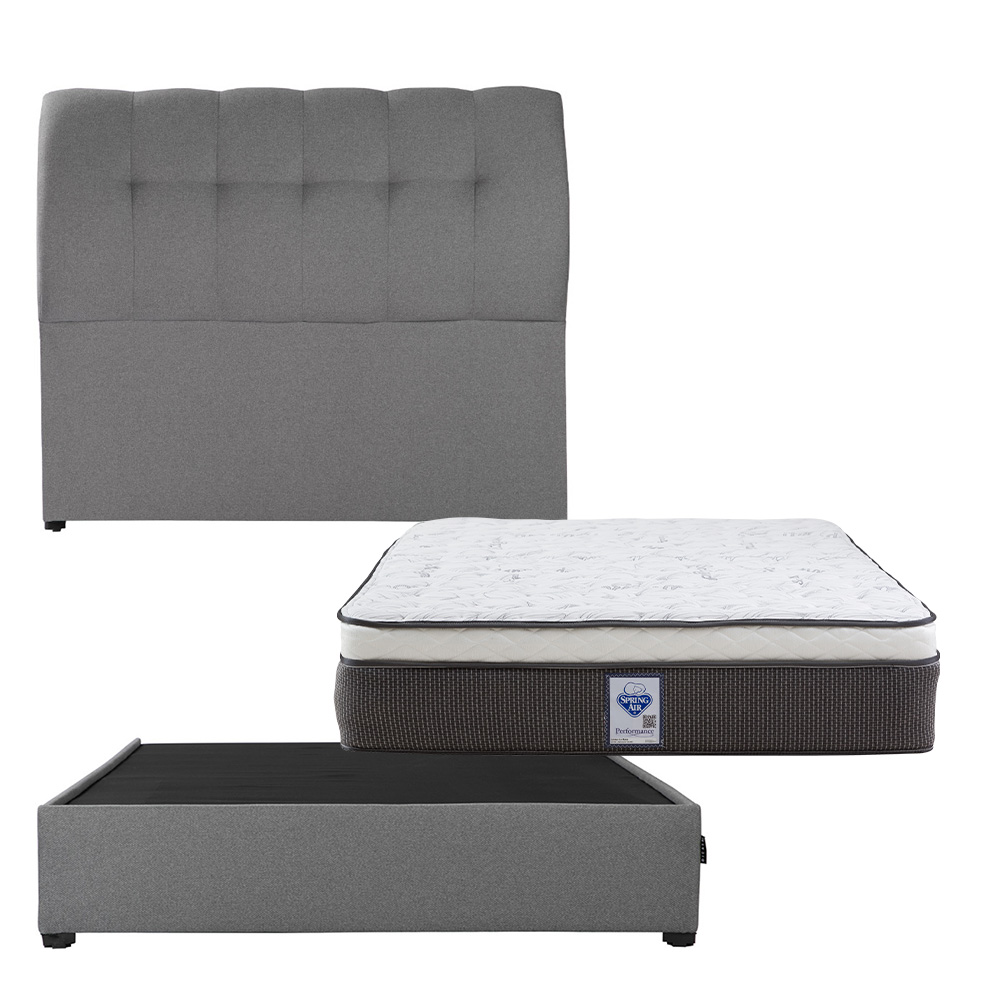 Colchón Matrimonial Spring Air LeMans con Cabecera Dicasa Nube y Base Cama Orleans Gris