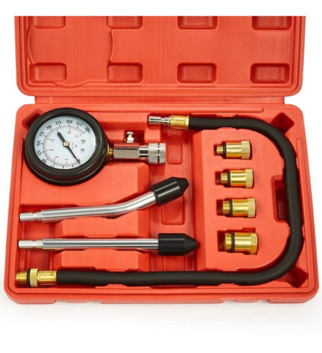Medidor Compresión Cilindro Motor Gasolina Manómetro Presión 9pc Rojo Heramientas Negro/Dorado