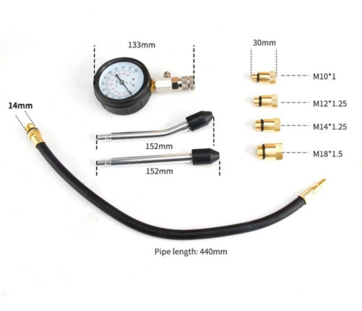 Medidor Compresión Cilindro Motor Gasolina Manómetro Presión 9pc Rojo Heramientas Negro/Dorado