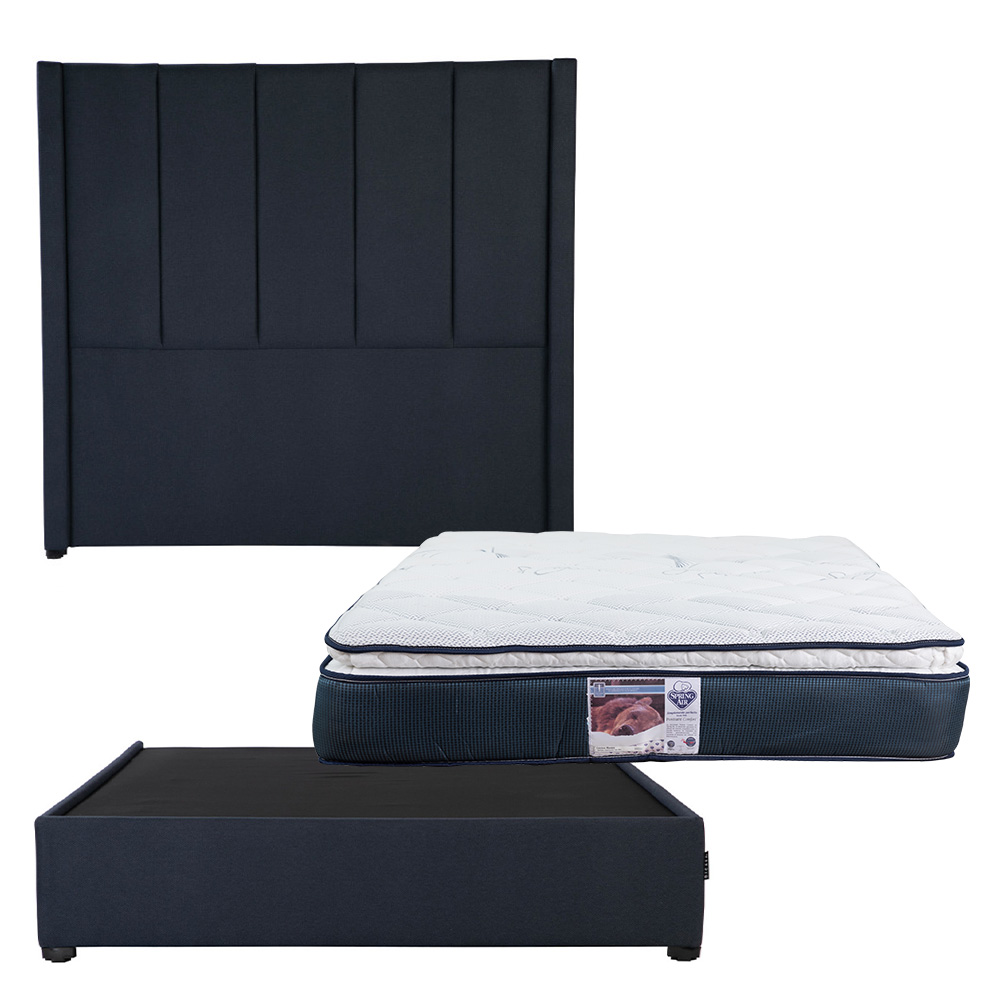 Colchón Matrimonial Spring Air Monaco con Cabecera Dicasa Nizza y Base Cama Orleans Azul
