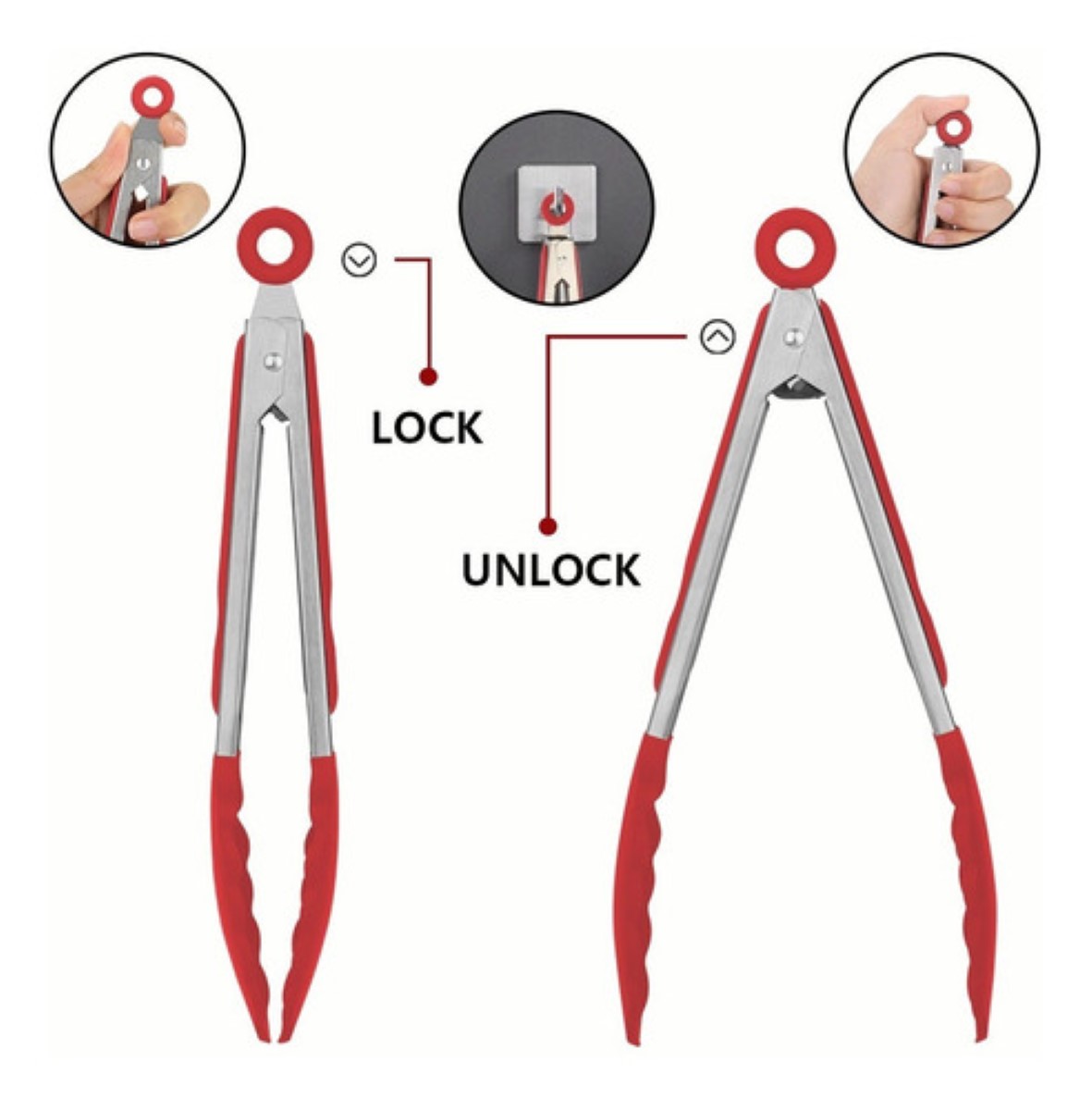 Pinzas De Cocina Silicona De Acero Inoxidable Para Cocina Rojo/Plata