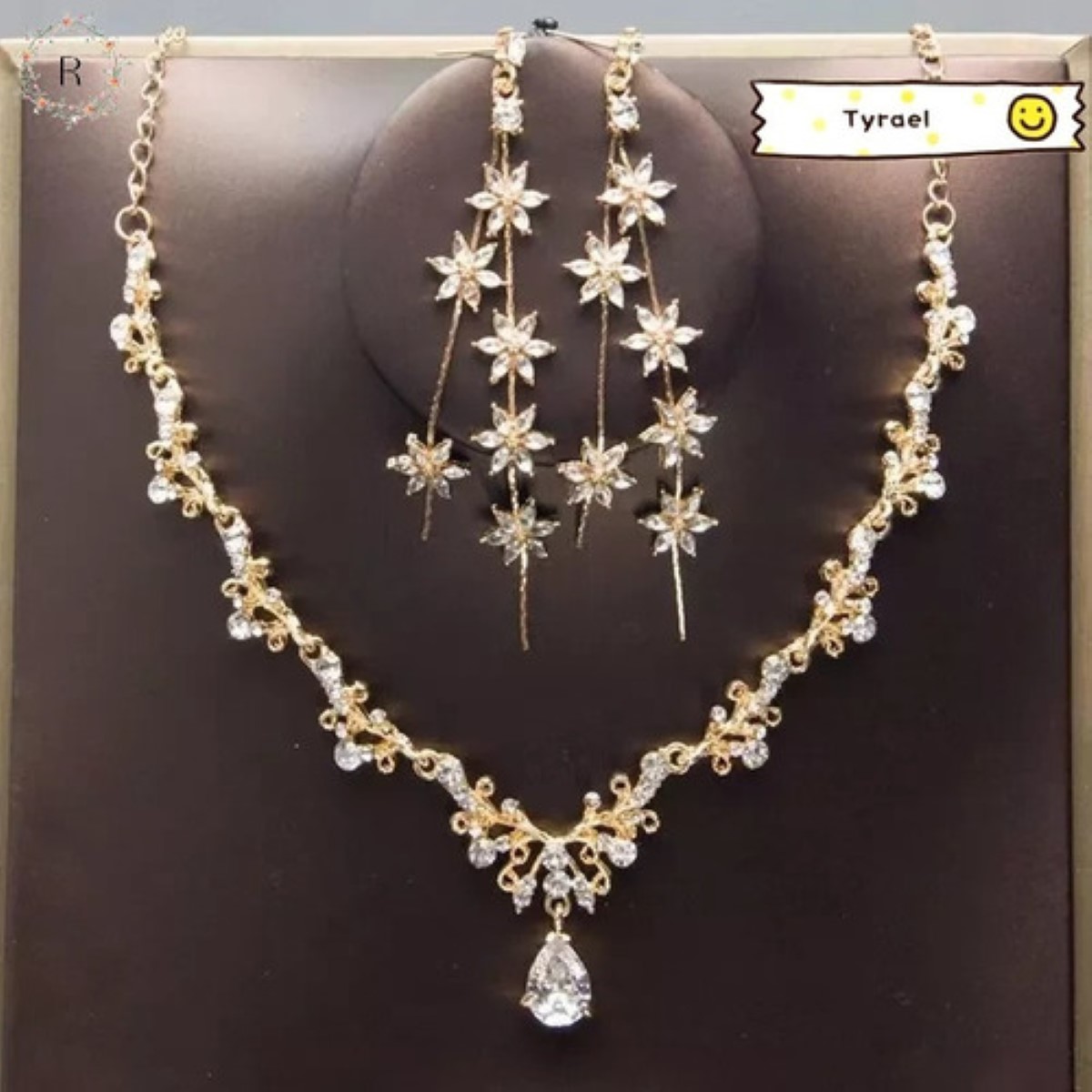 Strass Gargantilla Pendientes Corona Boda Joyas Dorado