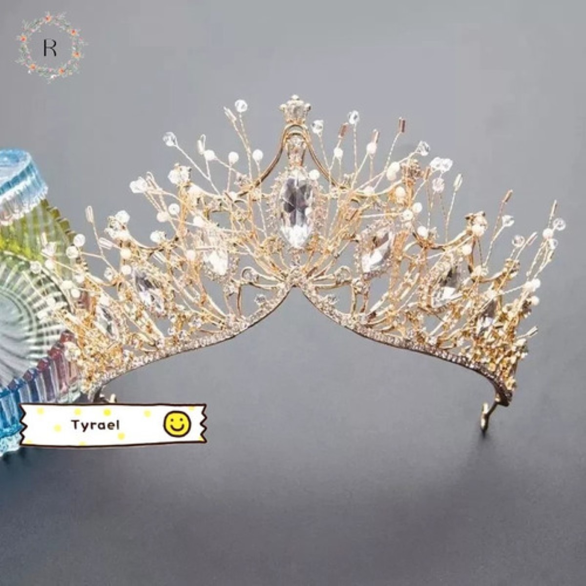 Strass Gargantilla Pendientes Corona Boda Joyas Dorado