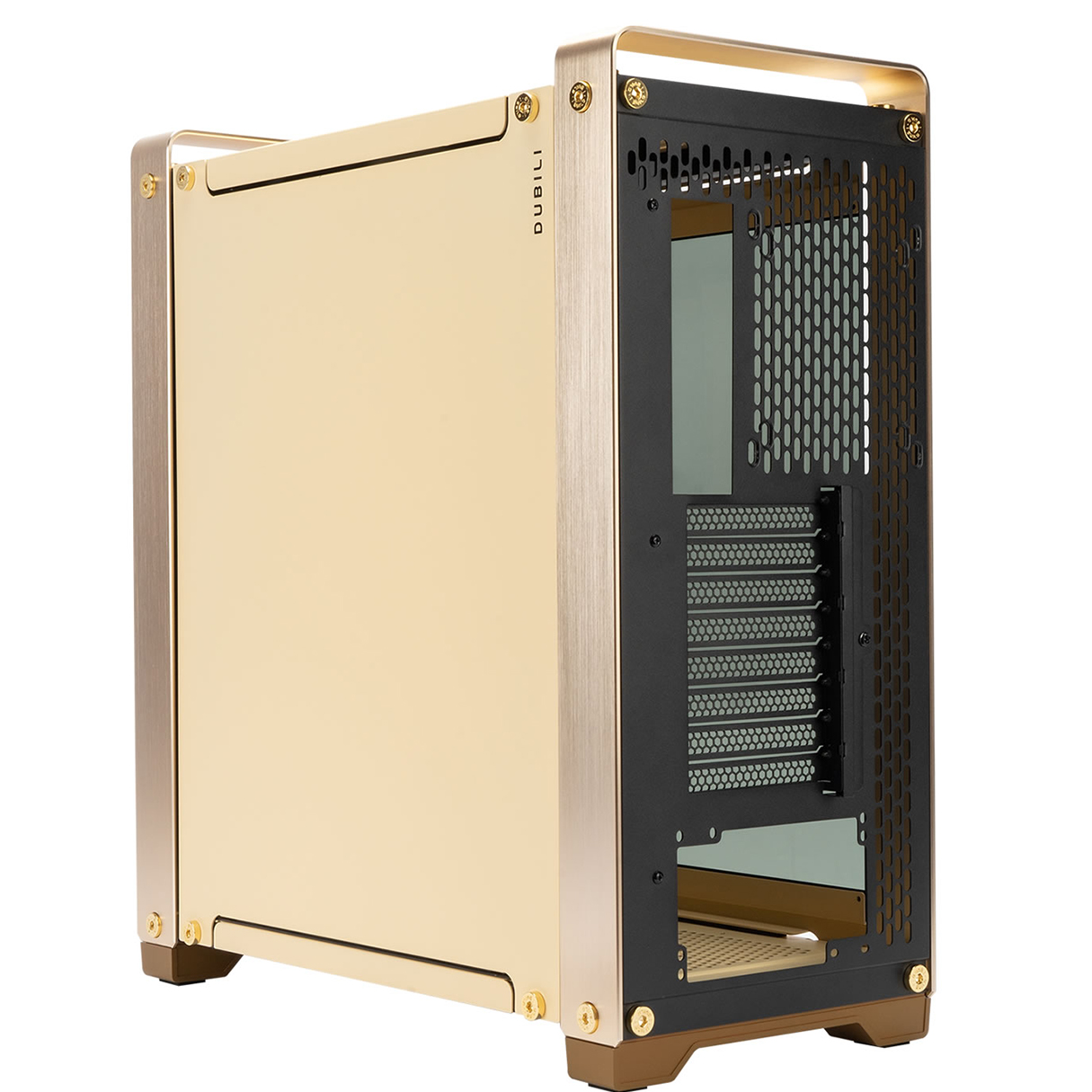 Gabinete Gamer IN WIN DUBILI GOLD E-ATX Full Torre 4 Fan Cristal Templado USB-C Dorado IW-CS-DUBILIMOD-GLD 