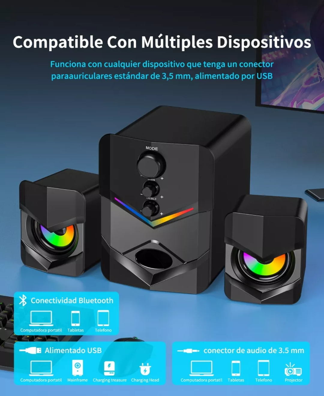 Bocinas Para Pc Subwoofer Bluetooth Luces Led Con Gamer/tv