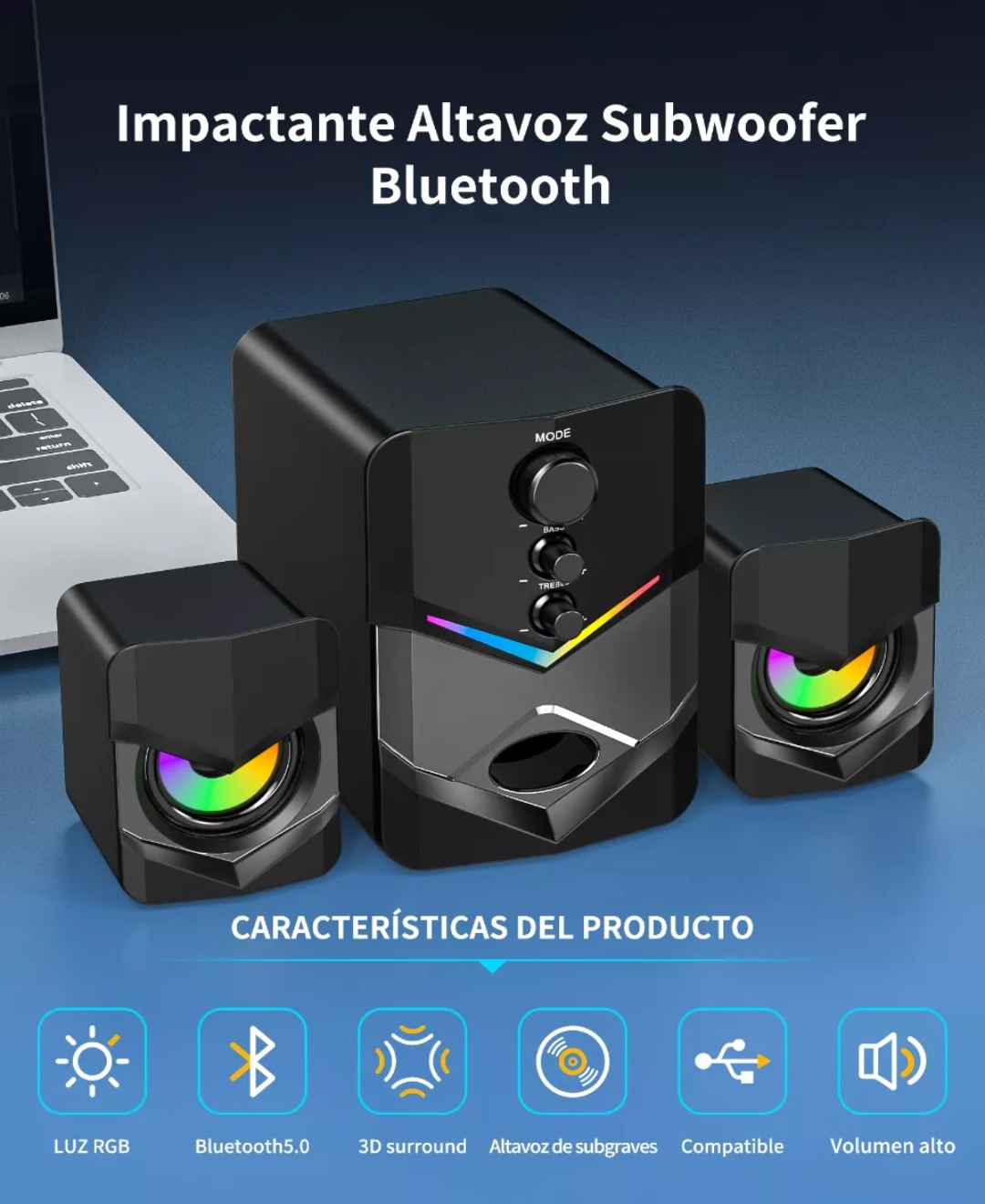 Bocinas Para Pc Subwoofer Bluetooth Luces Led Con Gamer/tv