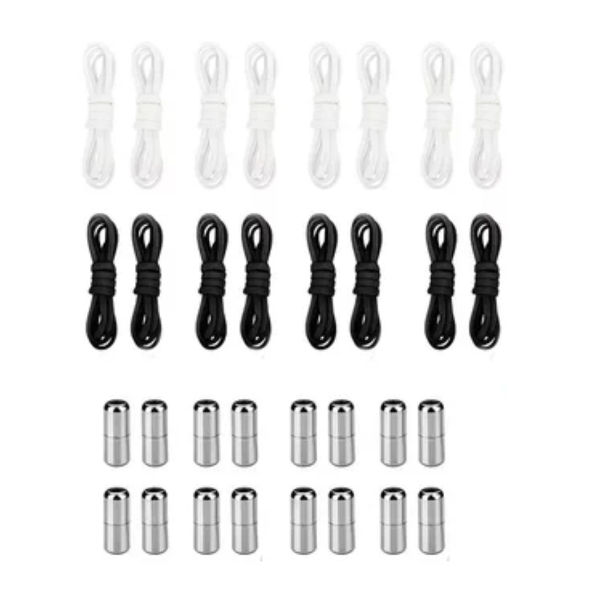 Agujetas Sin Nudo Elásticas Hebilla Metal 8 Pares Negro, Blanco